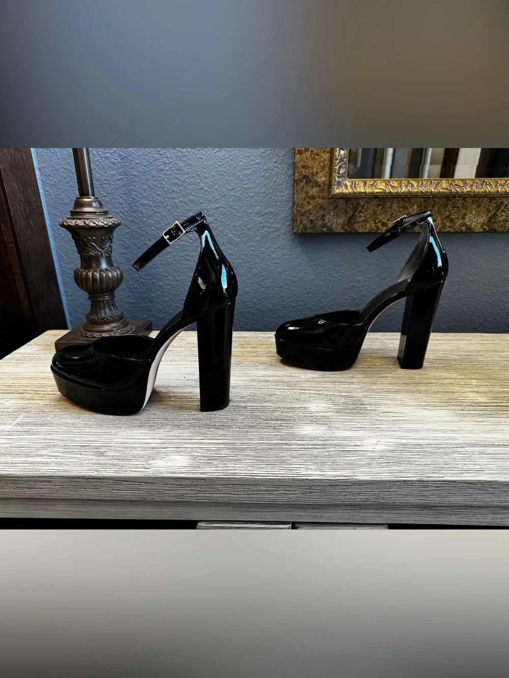 NEW!!! PAIGE Black Patent Platform Ankle-Strap Platforms